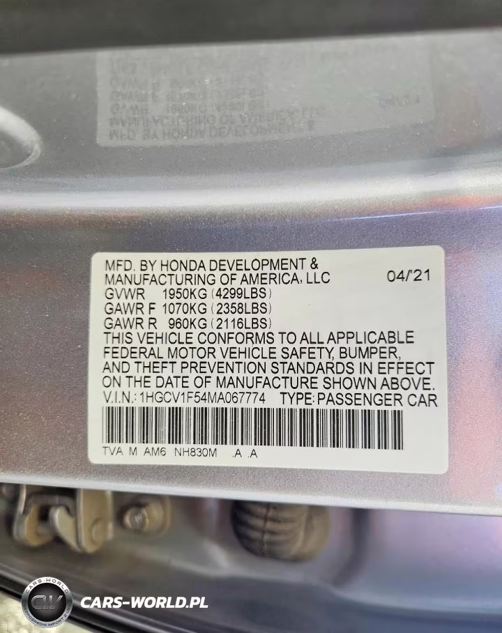 2021 Honda Accord Exl VIN:1HGCV1F54MA067774 - 12