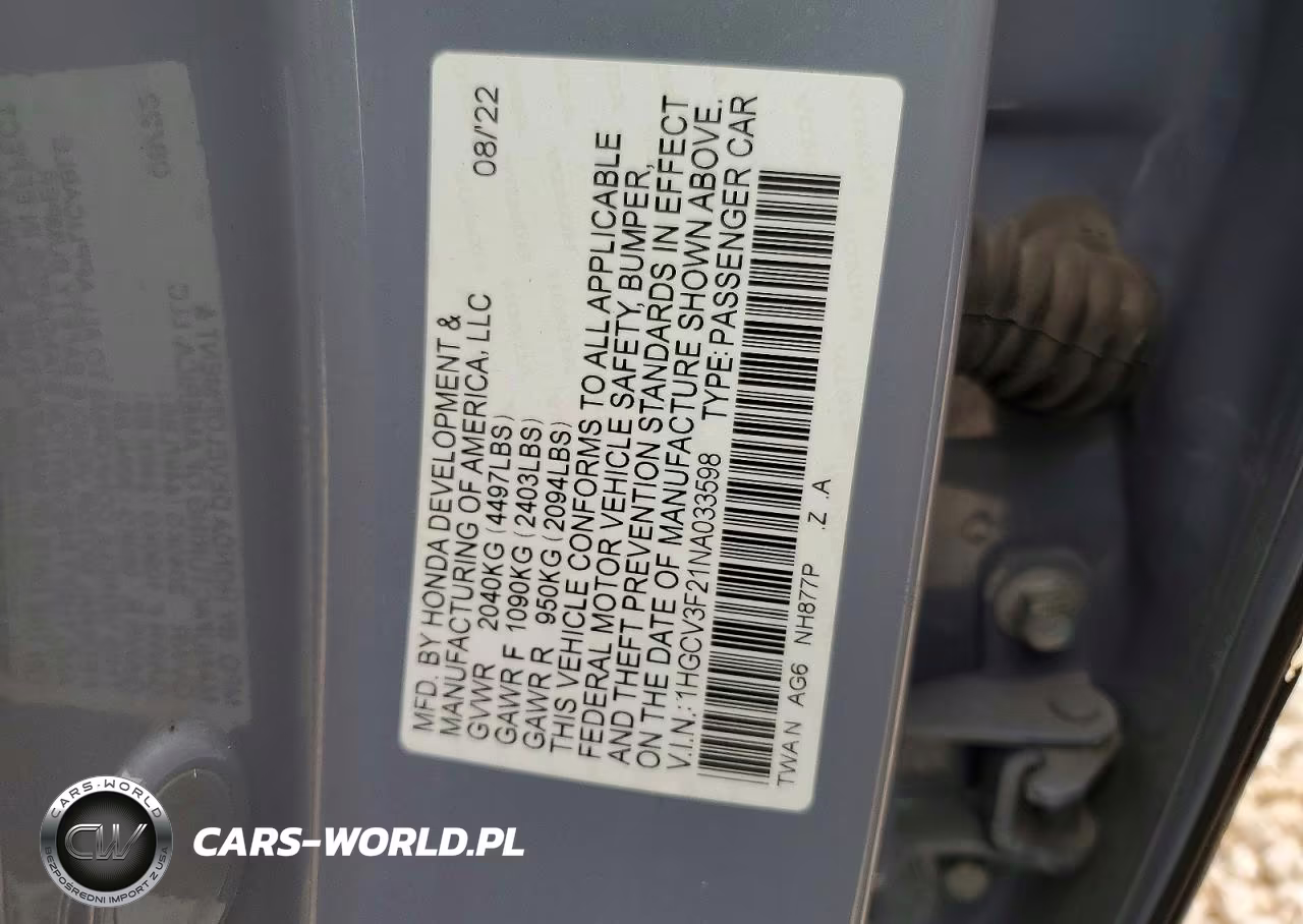 2022 Honda Accord Hybrid Sport VIN:1HGCV3F21NA033598 - 12