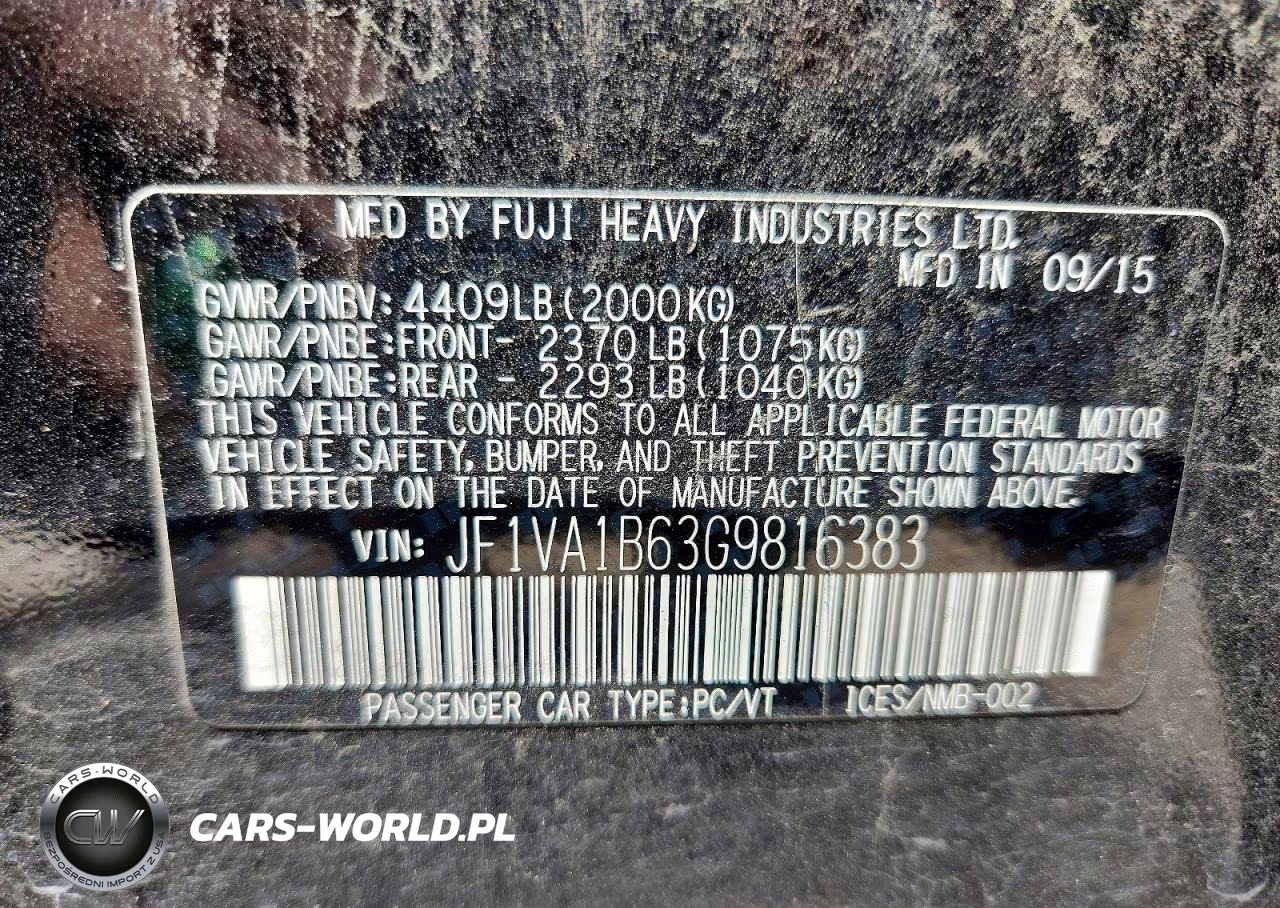2016 Subaru Wrx VIN:JF1VA1B63G9816383 - 12