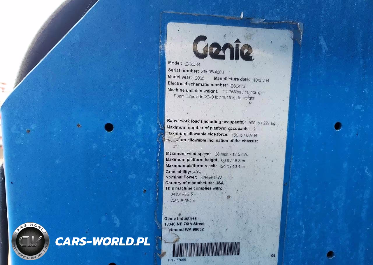 2005 Genie Z60-34 Boom Lift VIN:Z6005-4808 - 10