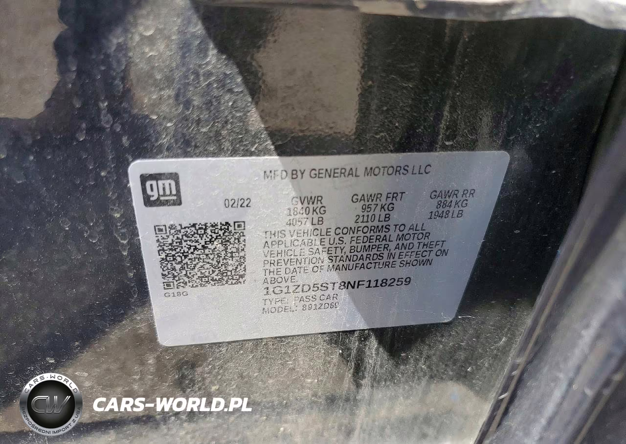 2022 Chevrolet Malibu Lt VIN:1G1ZD5ST8NF118259 - 12