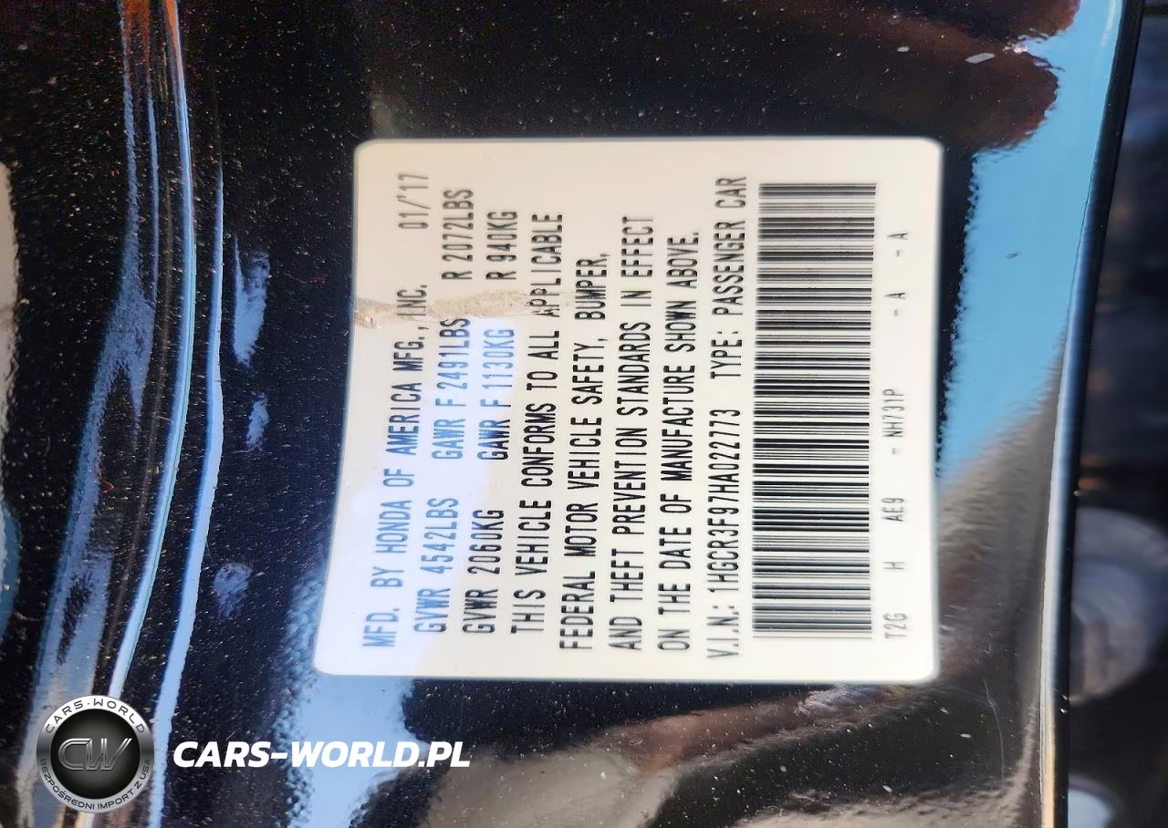 2017 Honda Accord Touring VIN:1HGCR3F97HA022773 - 13