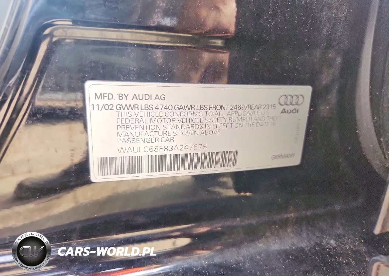 2003 Audi A4 1.8T Quattro VIN:WAULC68E83A247575 - 12