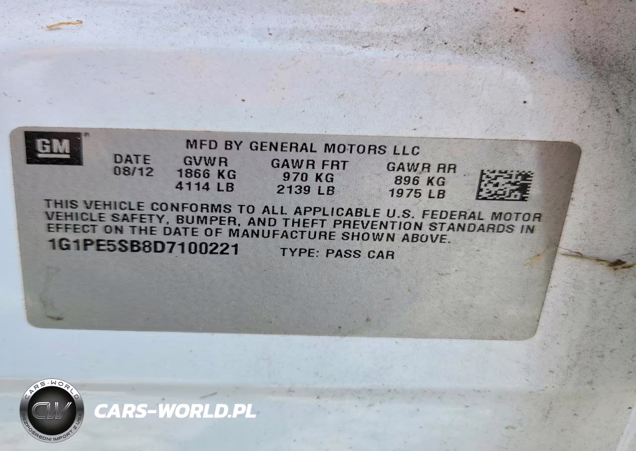 2013 Chevrolet Cruze Lt VIN:1G1PE5SB8D7100221 - 12