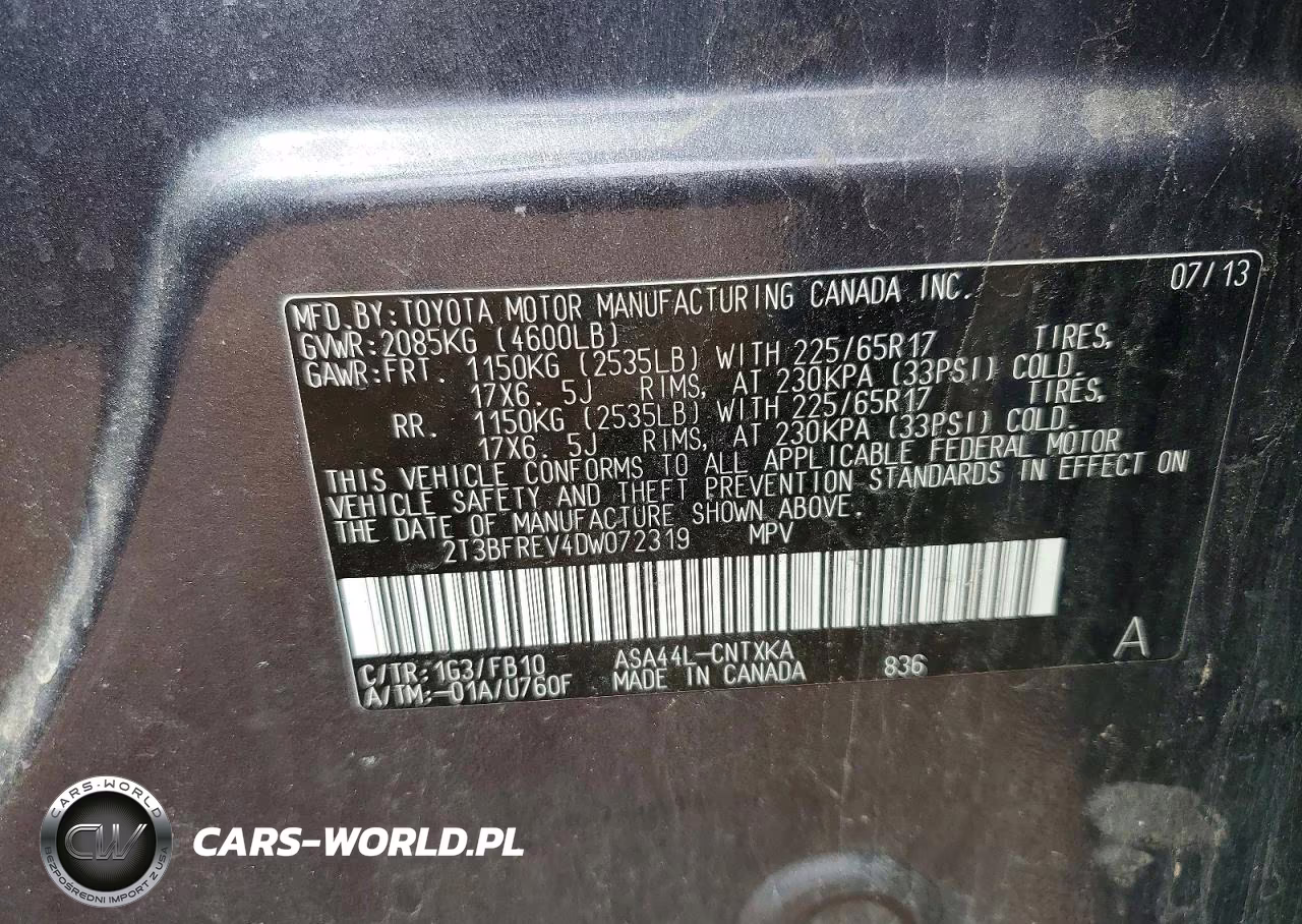 2013 Toyota Rav4 Le VIN:2T3BFREV4DW072319 - 12