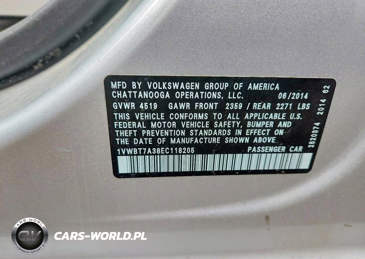2014 Volkswagen Passat Se VIN:1VWBT7A38EC118205 - 13