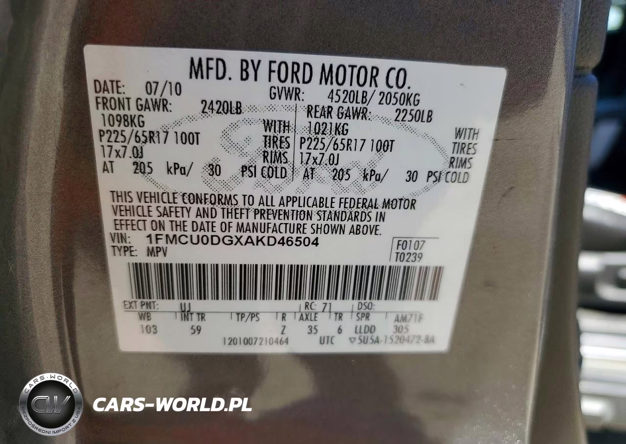 2010 Ford Escape Xlt VIN:1FMCU0DGXAKD46504 - 12