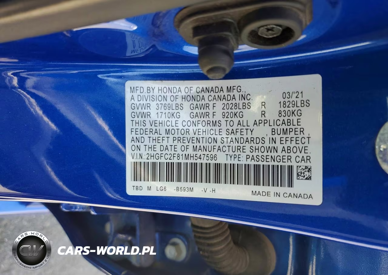 2021 Honda Civic Sport VIN:2HGFC2F81MH547596 - 12