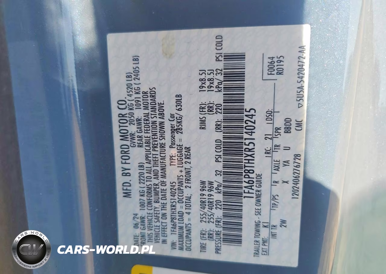 2024 Ford Mustang VIN:1FA6P8THXR5140245 - 13