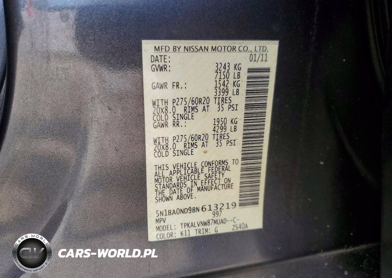 2011 Nissan Armada Sv VIN:5N1BA0ND9BN613219 - 13