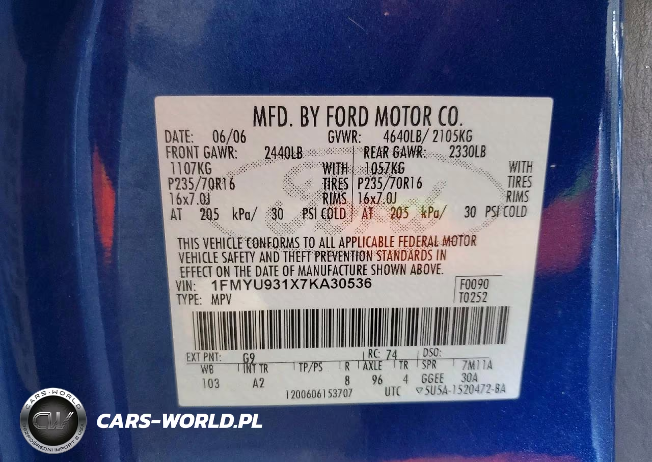 2007 Ford Escape Xlt VIN:1FMYU931X7KA30536 - 13