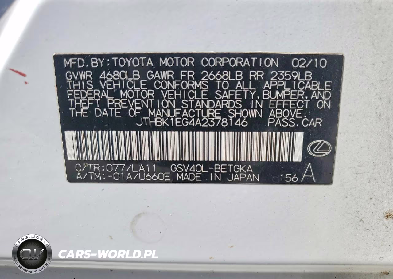 2010 Lexus Es 350 VIN:JTHBK1EG4A2378146 - 12