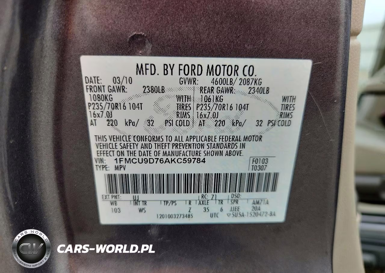 2010 Ford Escape Xlt VIN:1FMCU9D76AKC59784 - 13