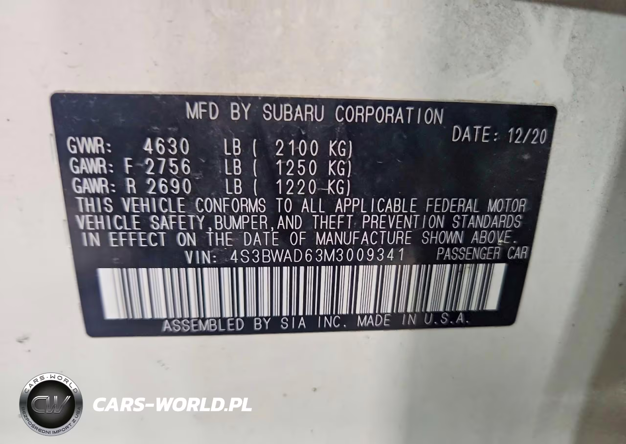 2021 Subaru Legacy Premium VIN:4S3BWAD63M3009341 - 12