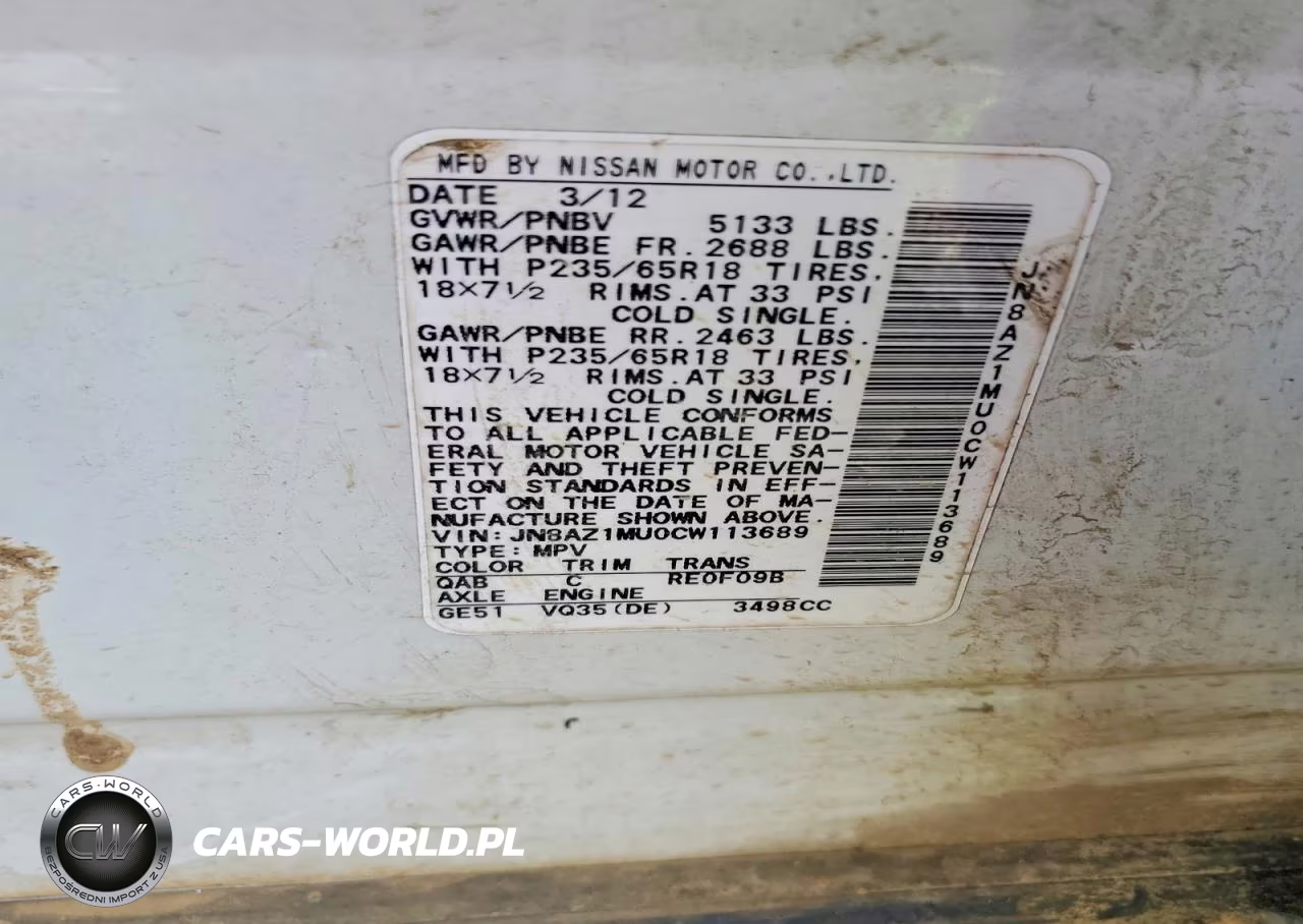 2012 Nissan Murano S VIN:JN8AZ1MU0CW113689 - 13