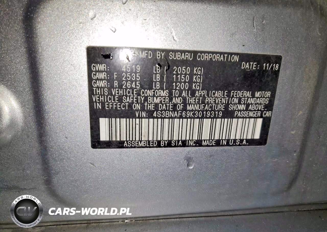 2019 Subaru Legacy 2.5I Premium VIN:4S3BNAF69K3019319 - 12