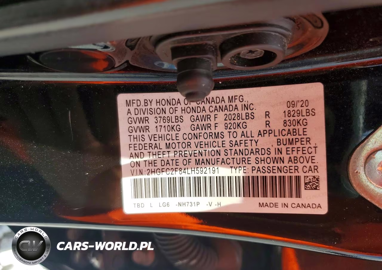 2020 Honda Civic Sport VIN:2HGFC2F84LH592191 - 12