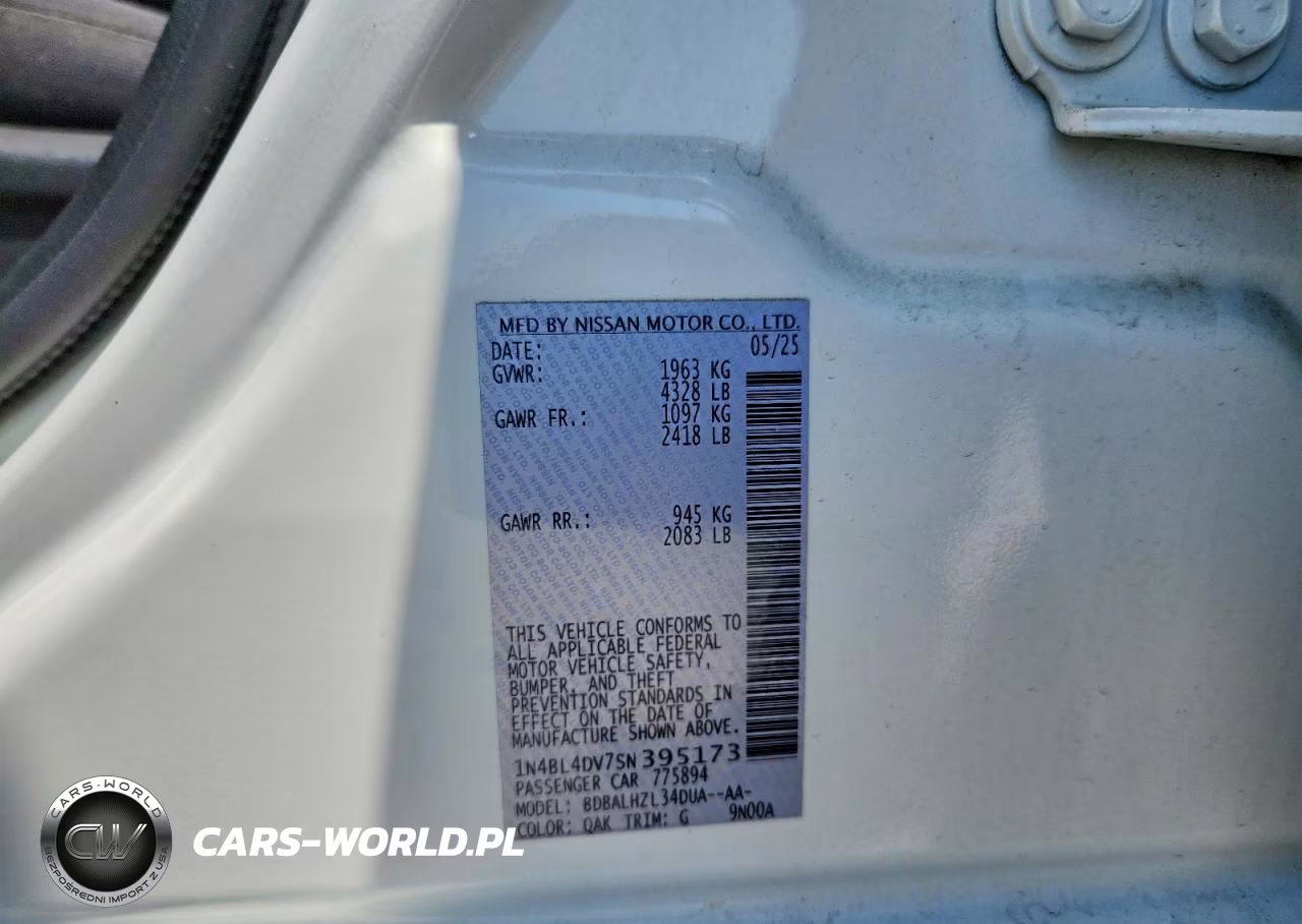 2025 Nissan Altima Sv VIN:1N4BL4DV7SN395173 - 12