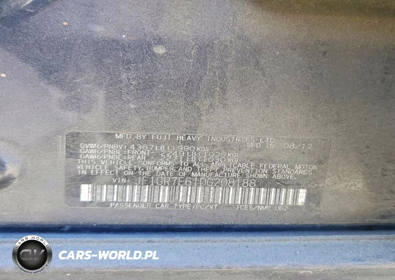 2013 Subaru Impreza Wrx VIN:JF1GR7E61DG208188 - 12
