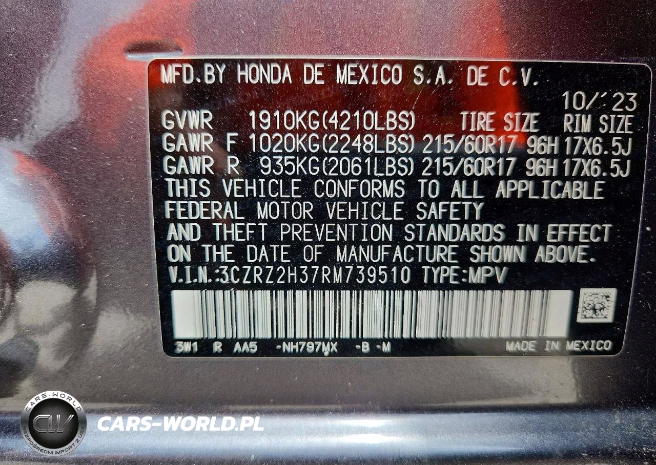 2024 Honda Hr-V Lx VIN:3CZRZ2H37RM739510 - 12