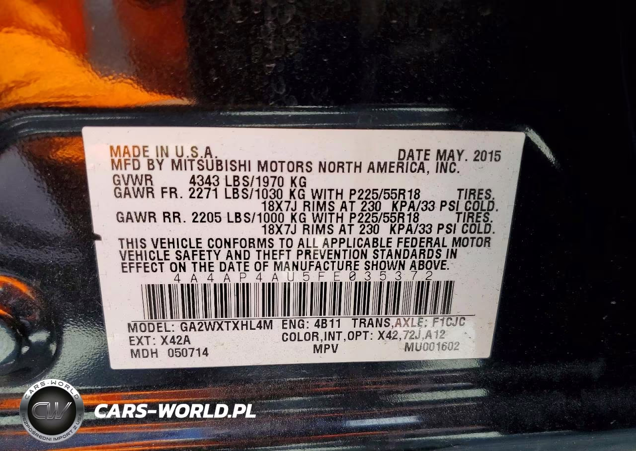 2015 Mitsubishi Outlander Sport Se VIN:4A4AP4AU5FE035372 - 14