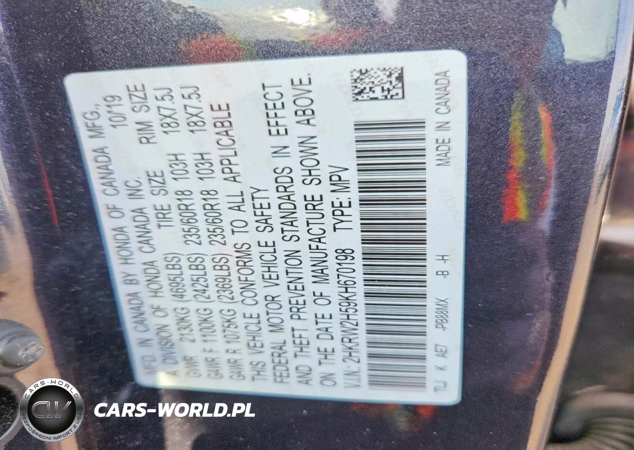 2019 Honda Cr-V Ex VIN:2HKRW2H59KH670198 - 13