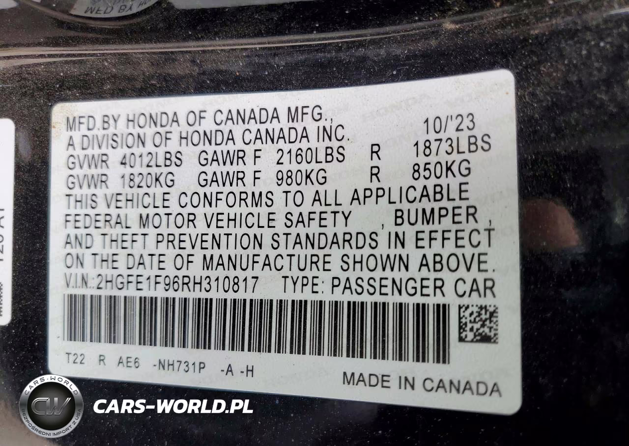 2024 Honda Civic Touring VIN:2HGFE1F96RH310817 - 12