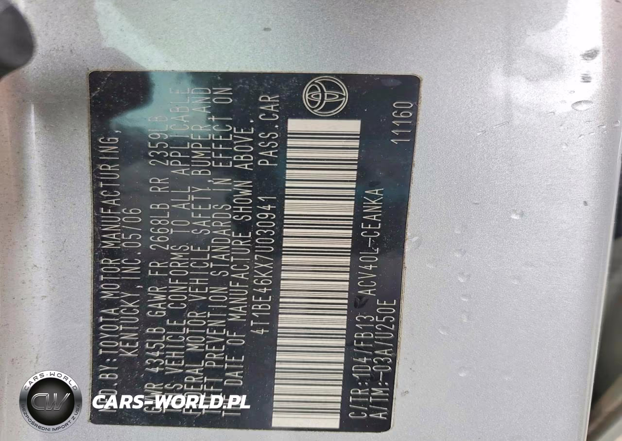 2007 Toyota Camry Ce VIN:4T1BE46KX7U030941 - 12