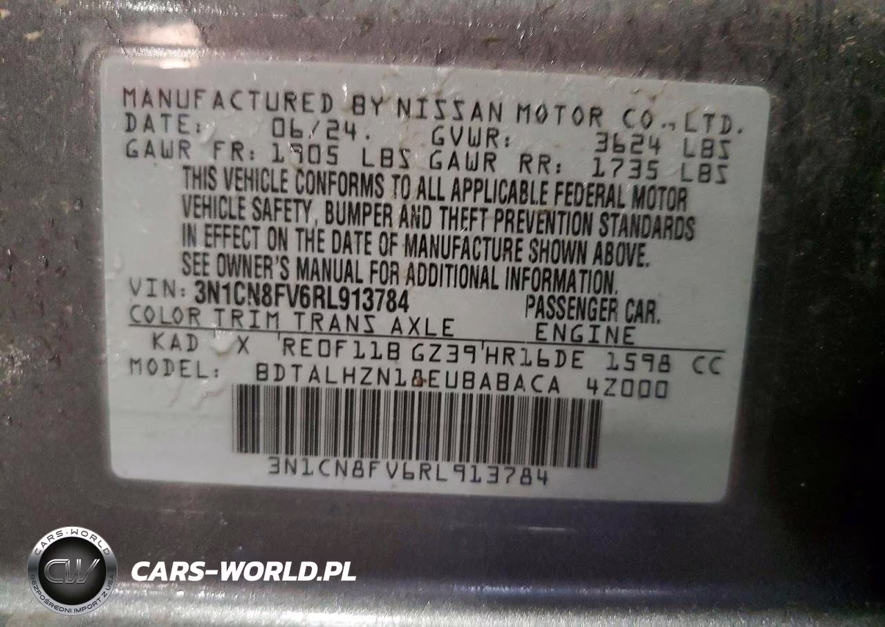 2024 Nissan Versa Sr VIN:3N1CN8FV6RL913784 - 12