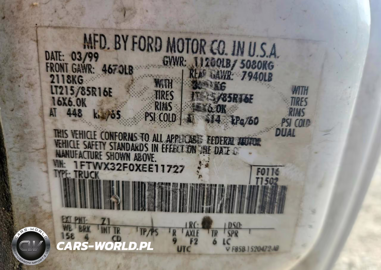 1999 Ford F350 Super Duty VIN:1FTWX32F0XEE11727 - 12