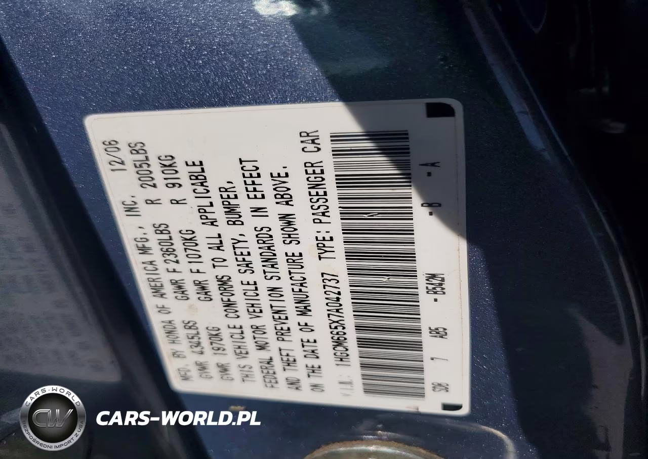 2007 Honda Accord Ex VIN:1HGCM665X7A042737 - 12