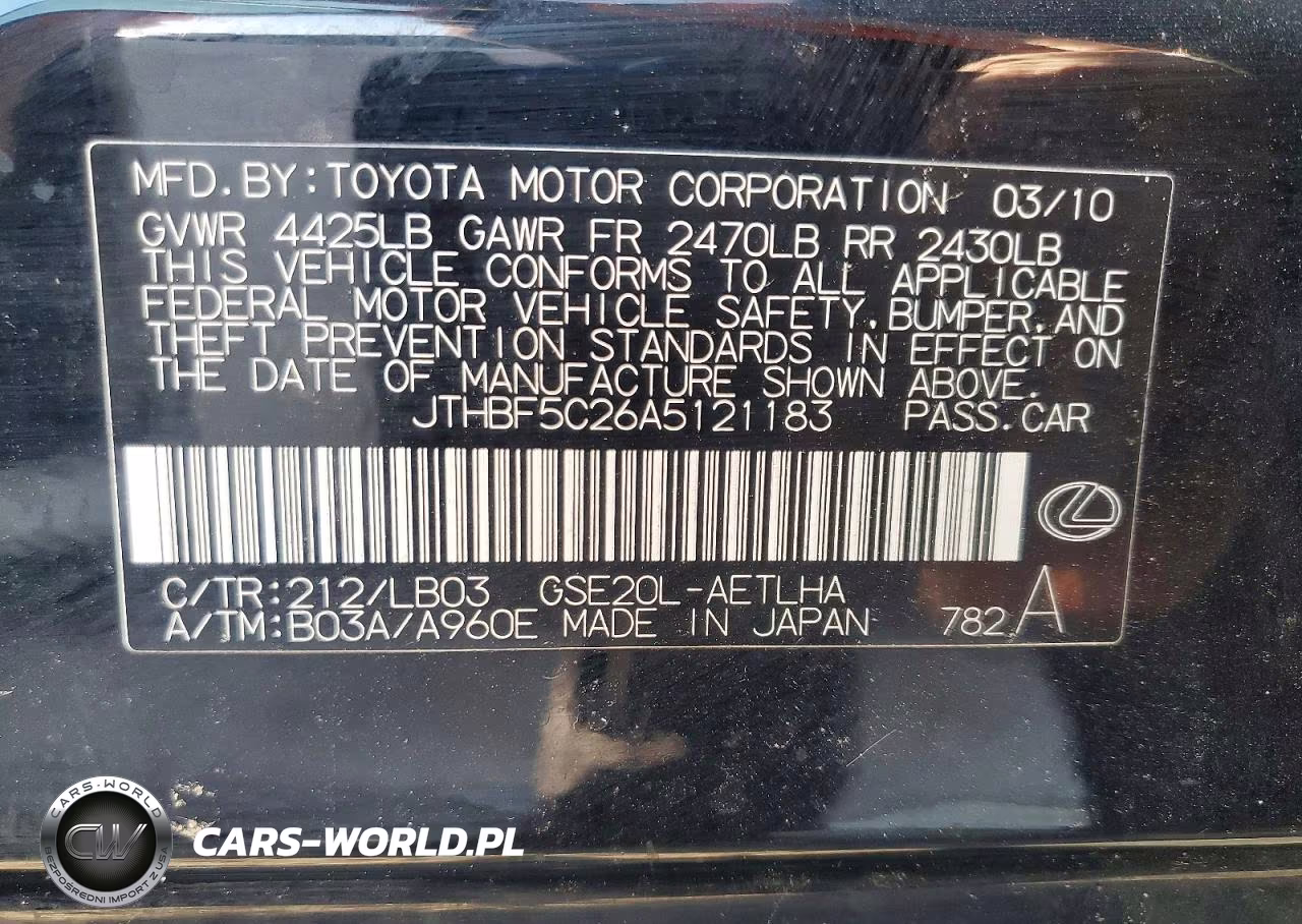 2010 Lexus Is 250 VIN:JTHBF5C26A5121183 - 12