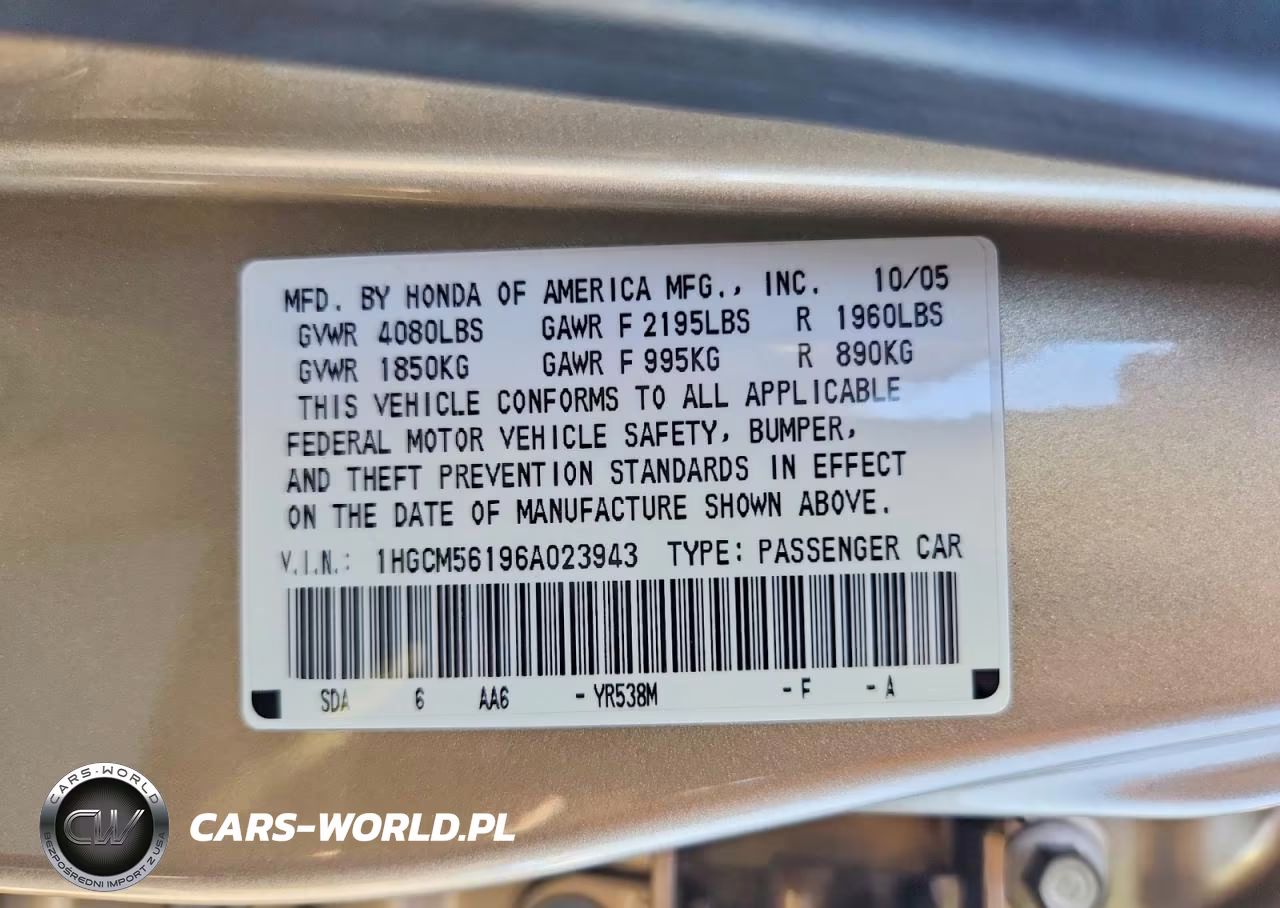 2006 Honda Accord Value VIN:1HGCM56196A023943 - 12