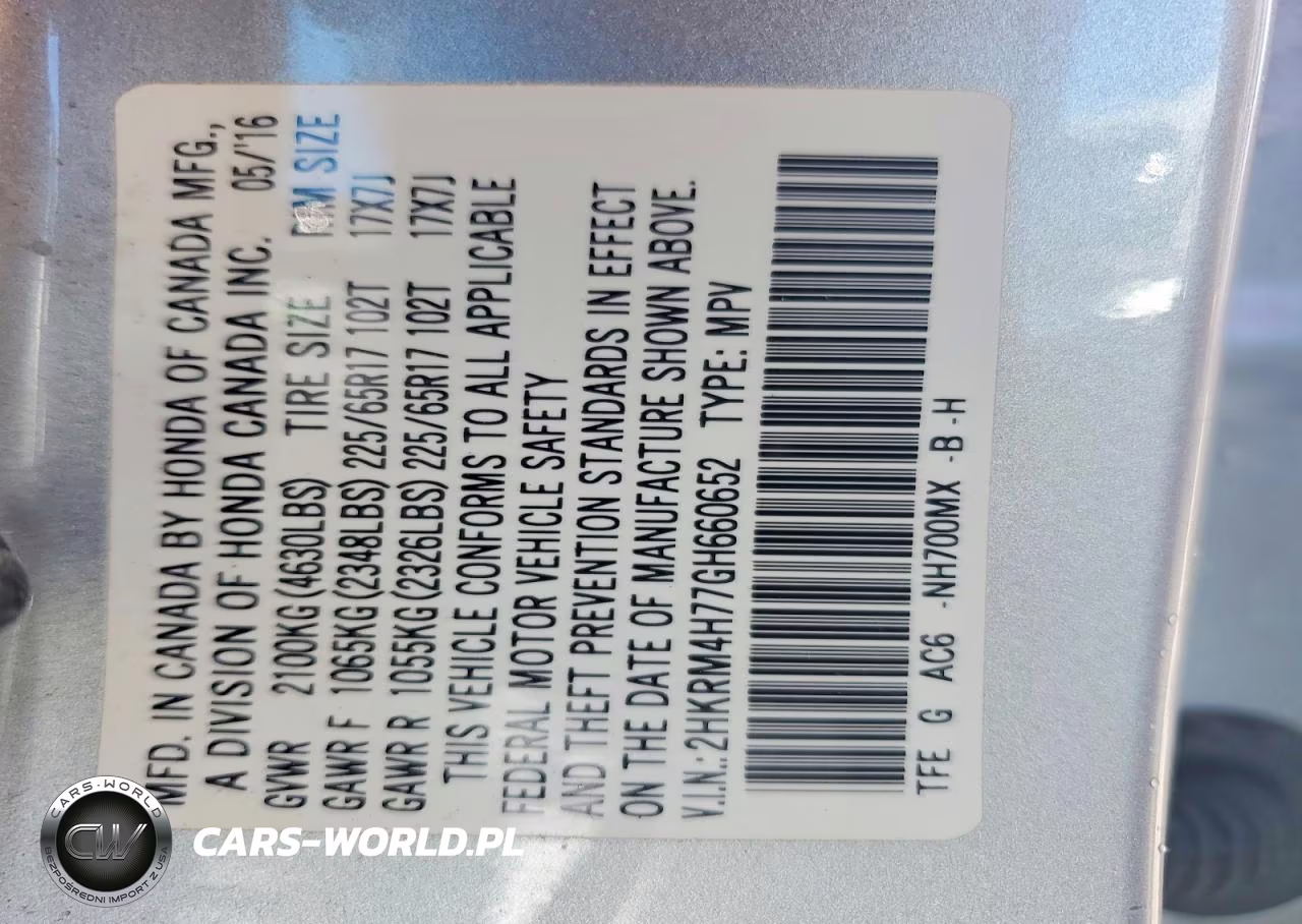 2016 Honda Cr-V Exl VIN:2HKRM4H77GH660652 - 14