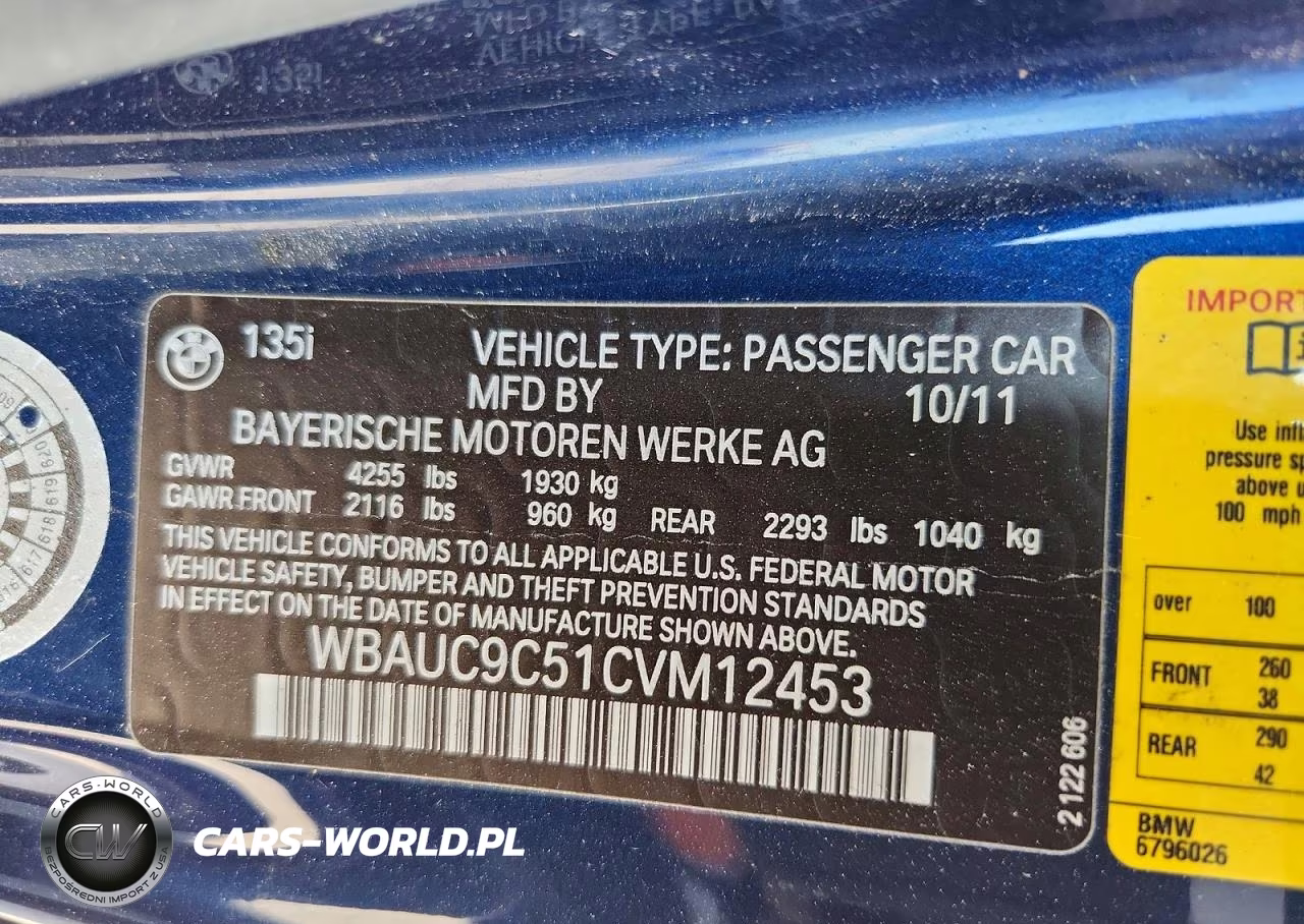 2012 BMW 135 I VIN:WBAUC9C51CVM12453 - 13