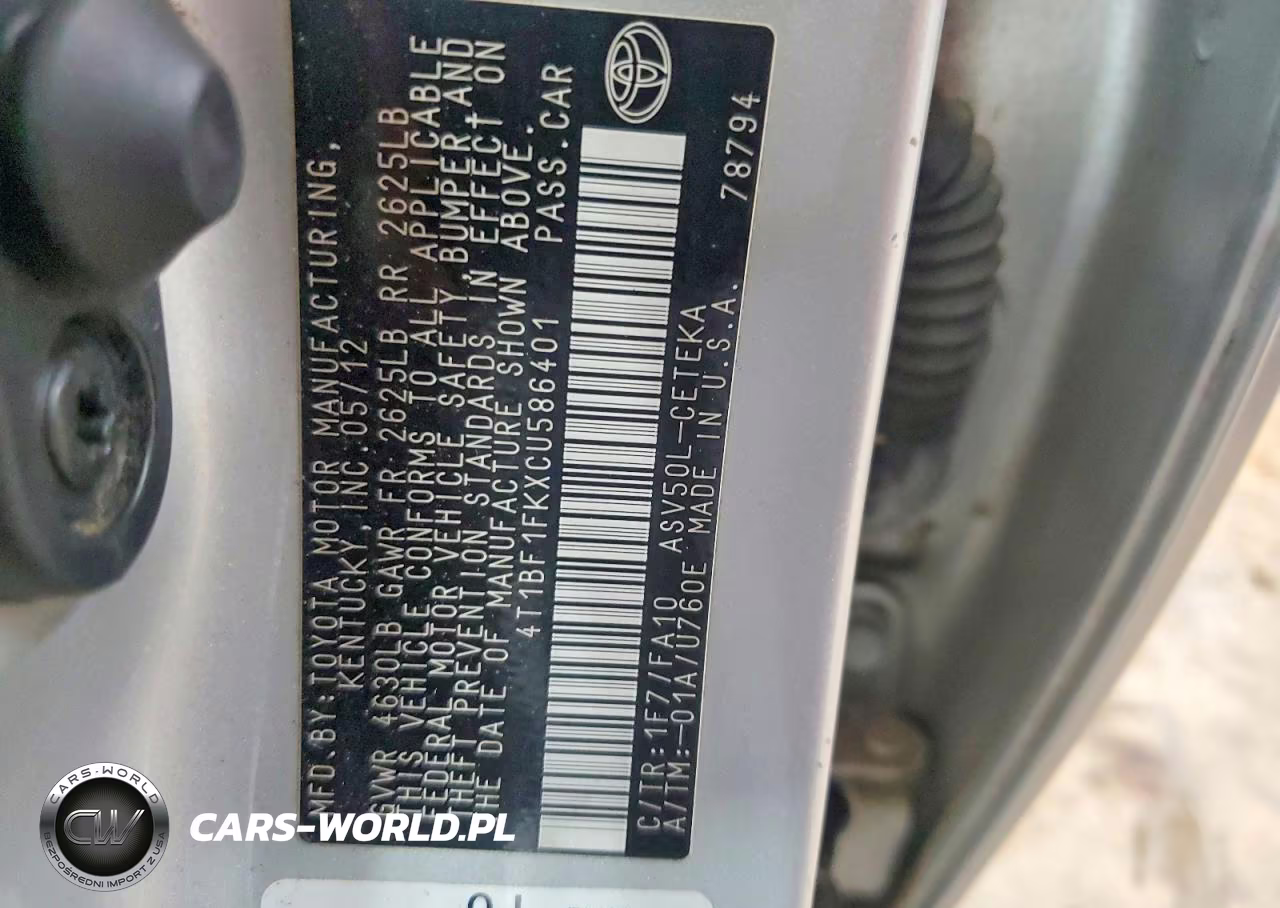 2012 Toyota Camry L VIN:4T1BF1FKXCU586401 - 12