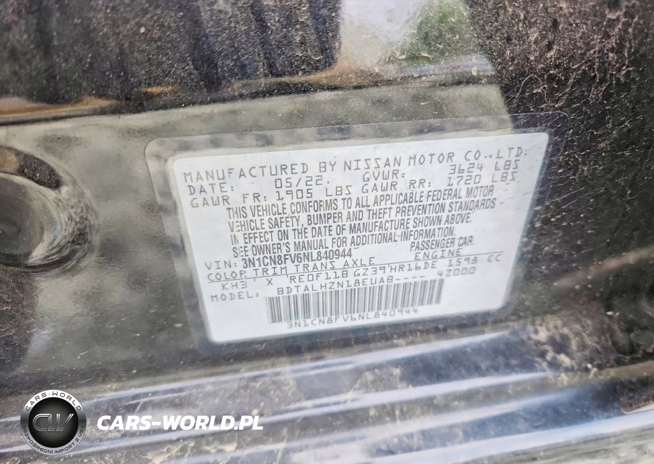 2022 Nissan Versa Sr VIN:3N1CN8FV6NL840944 - 12