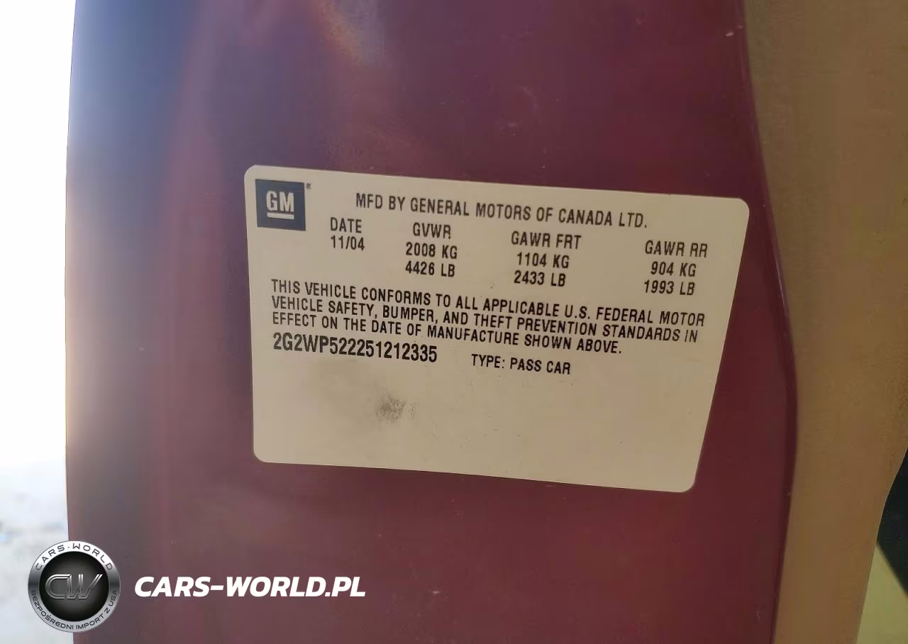 2005 Pontiac Grand Prix VIN:2G2WP522251212335 - 12