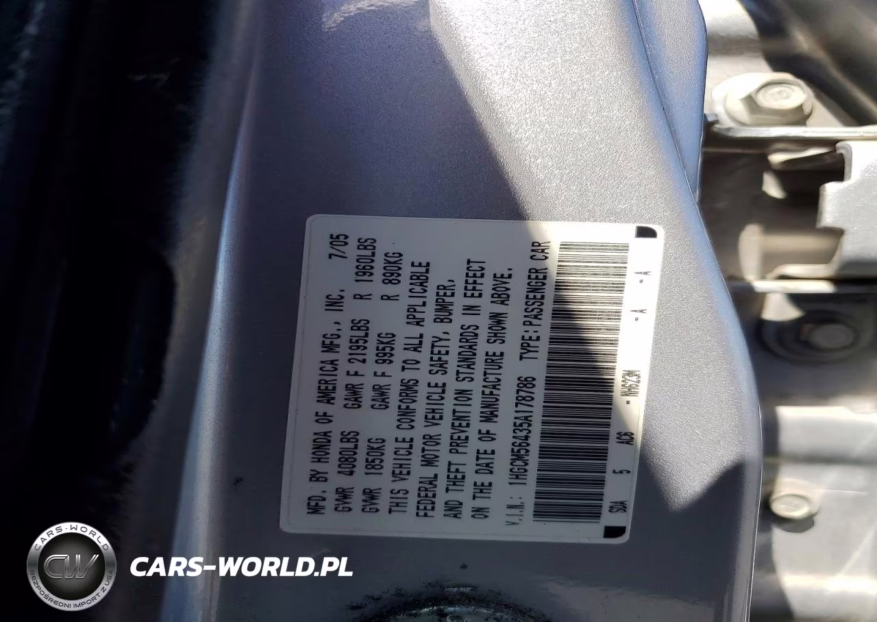 2005 Honda Accord Ex-L-V6 VIN:1HGCM56435A178786 - 12