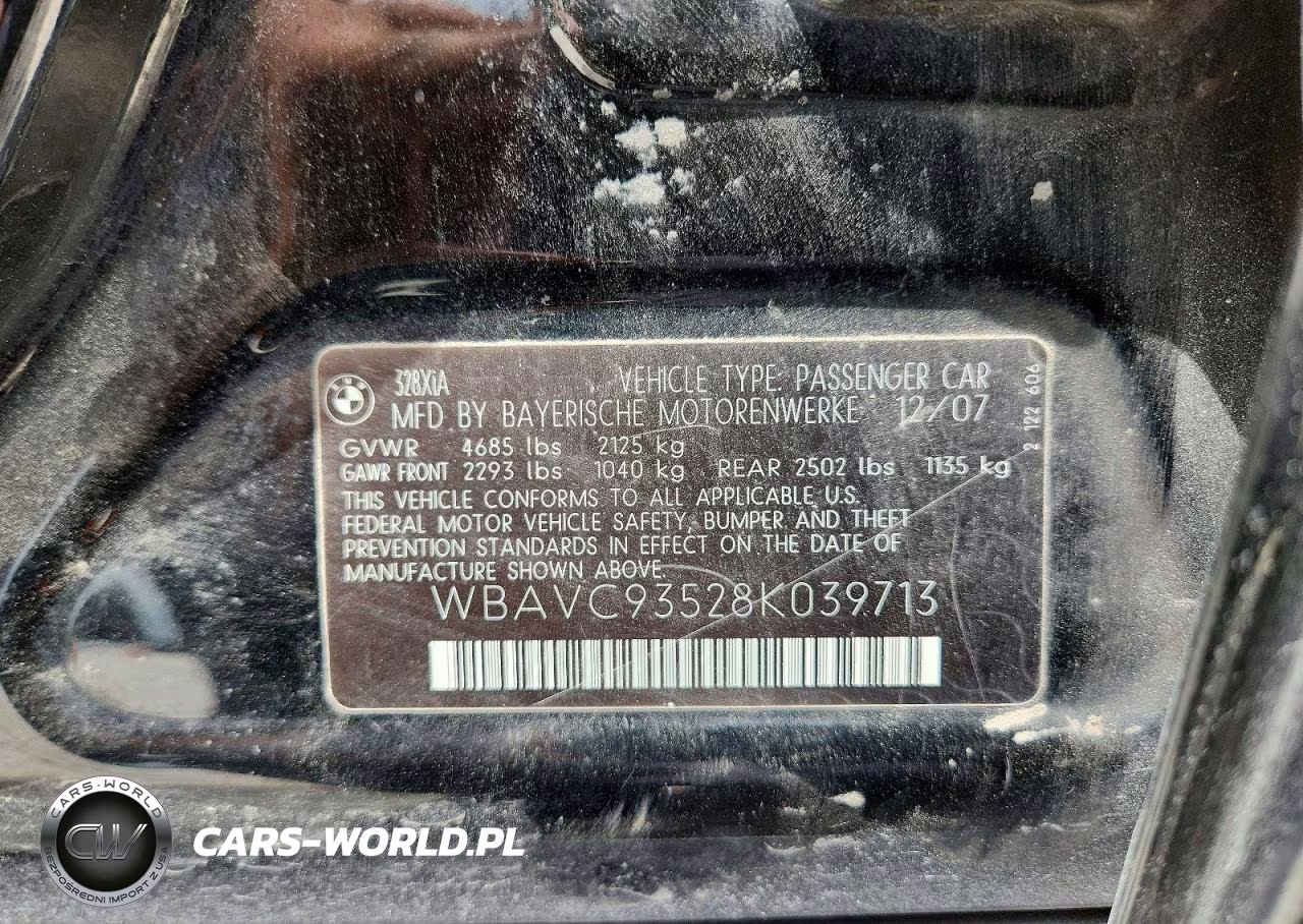 2008 BMW 328 Xi VIN:WBAVC93528K039713 - 13