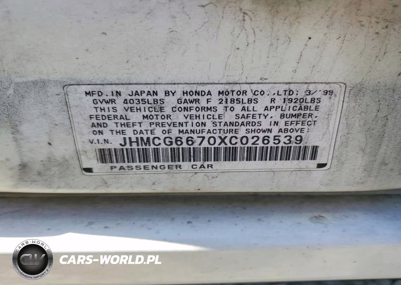 1999 Honda Accord Ex VIN:JHMCG6670XC026539 - 12