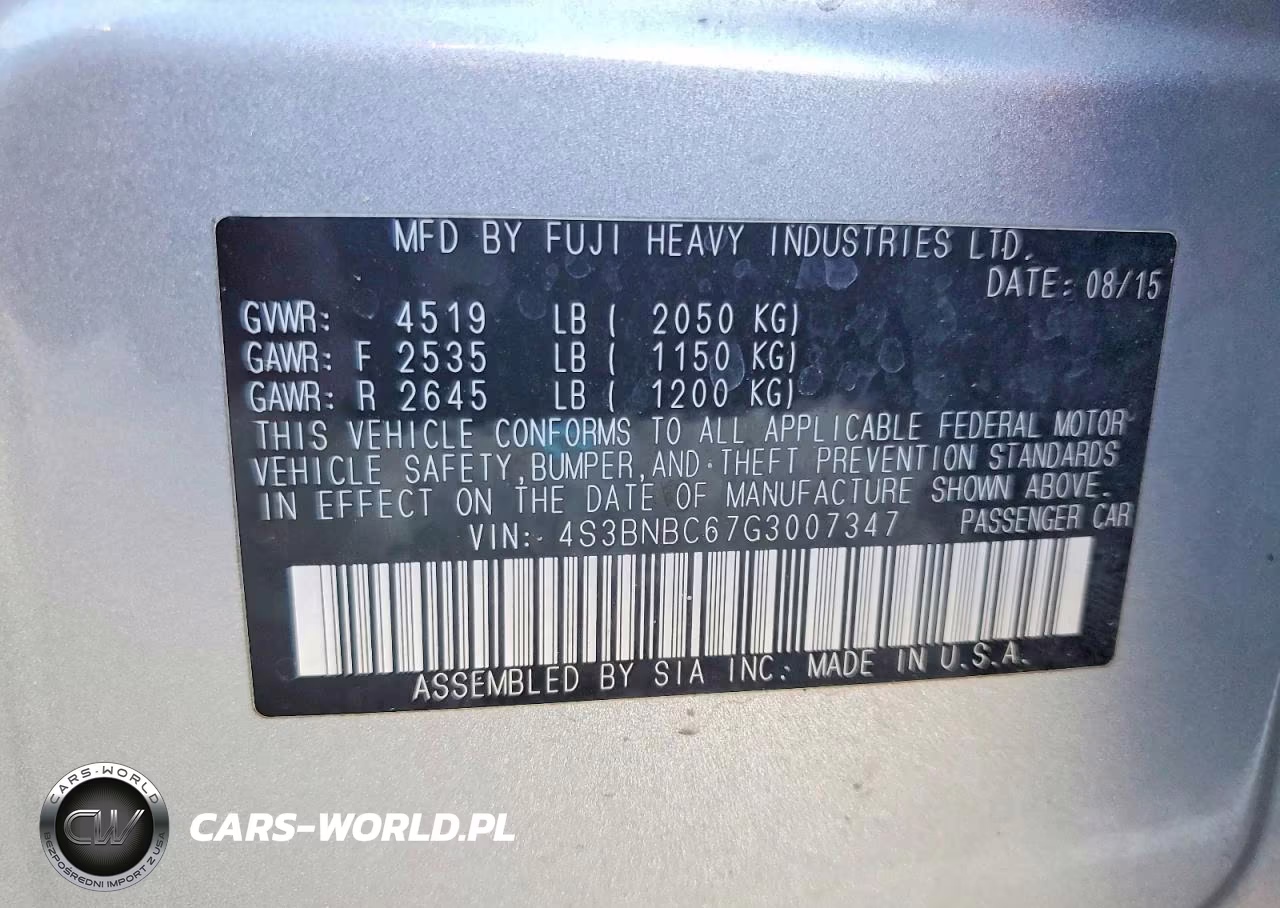 2016 Subaru Legacy 2.5I Premium VIN:4S3BNBC67G3007347 - 12
