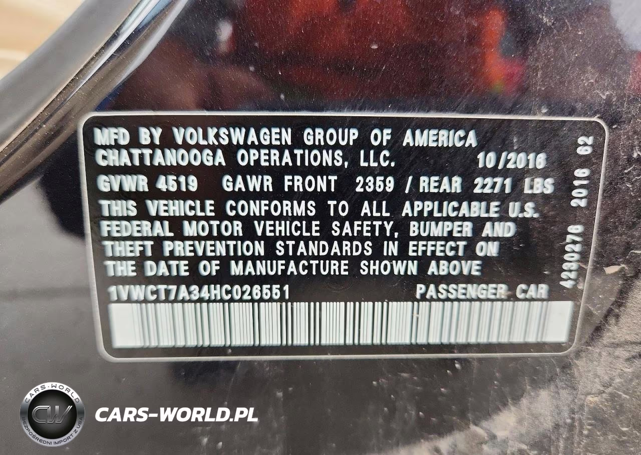2017 Volkswagen Passat Sel Premium VIN:1VWCT7A34HC026551 - 12