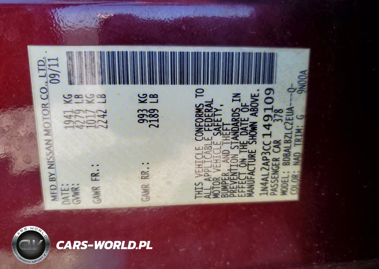 2012 Nissan Altima 2.5 VIN:1N4AL2AP3CC149109 - 12