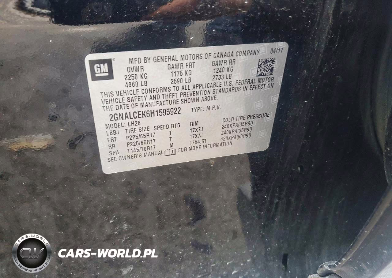 2017 Chevrolet Equinox Lt VIN:2GNALCEK6H1595922 - 14