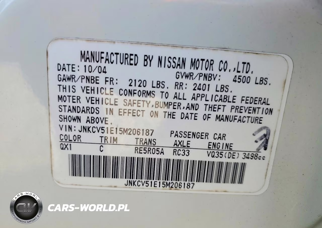 2005 Infiniti G35 Base VIN:JNKCV51E15M206187 - 12
