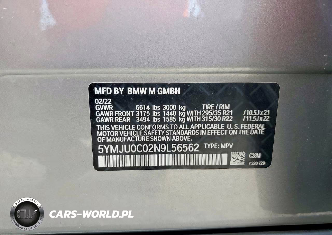 2022 BMW X5 M VIN:5YMJU0C02N9L56562 - 13