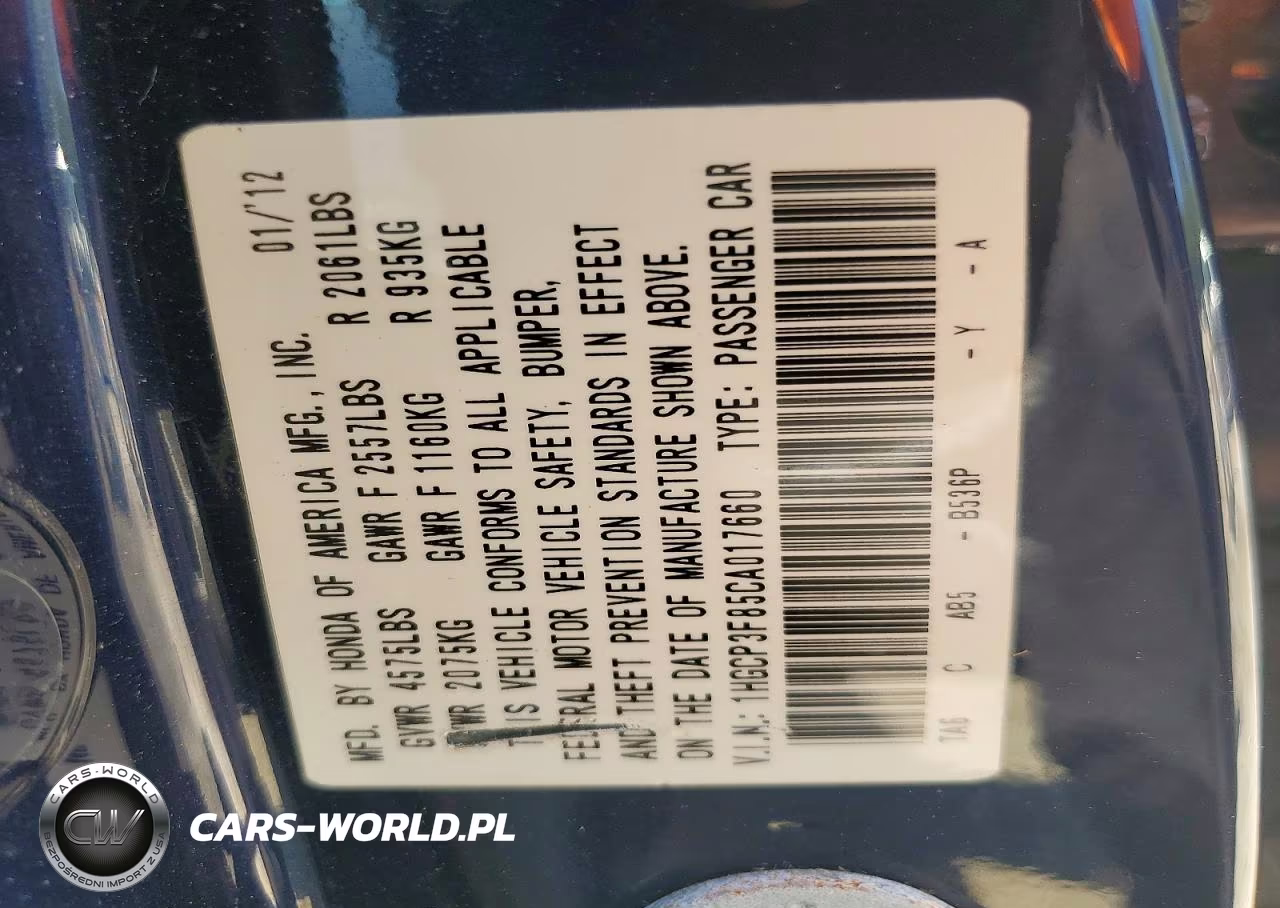 2012 Honda Accord Exl VIN:1HGCP3F85CA017660 - 12