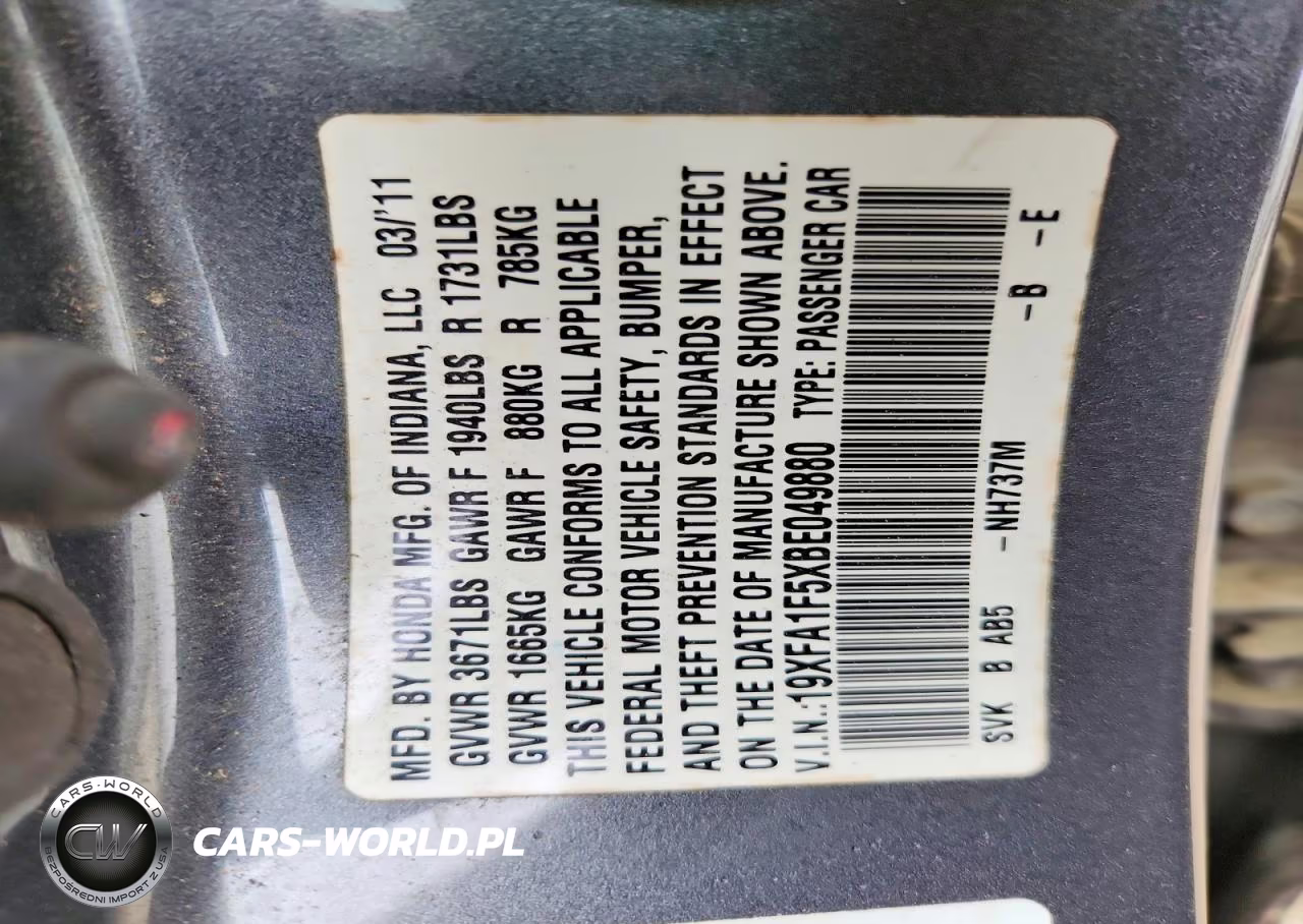 2011 Honda Civic Lx VIN:19XFA1F5XBE049880 - 12