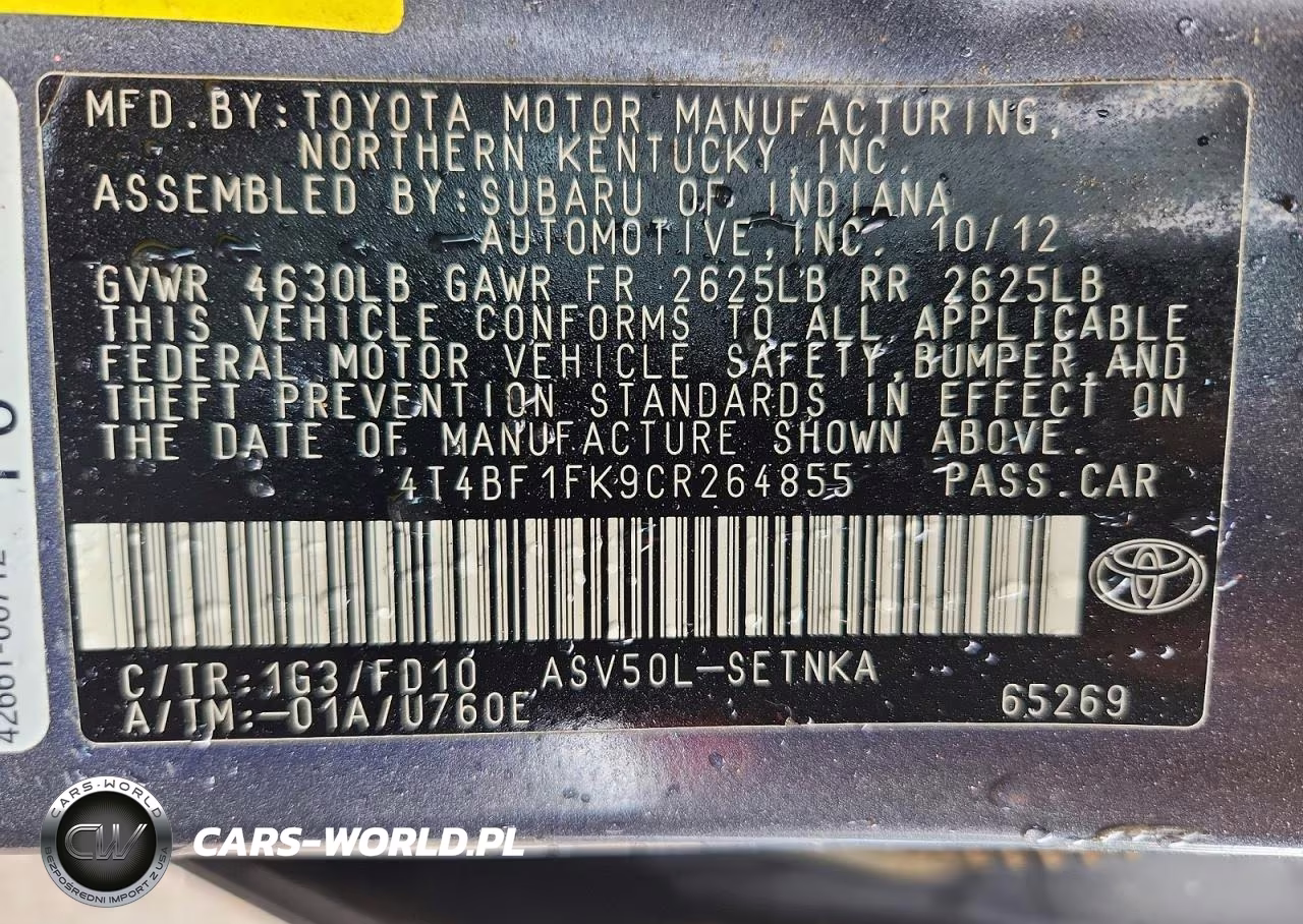 2012 Toyota Camry Le VIN:4T4BF1FK9CR264855 - 13